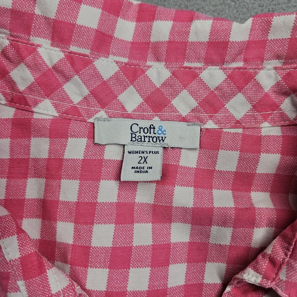 Croft & Barrow Button Down Shirt Womens Plus Size 2X Pink Checked Gingham Casual - Picture 6 of 12